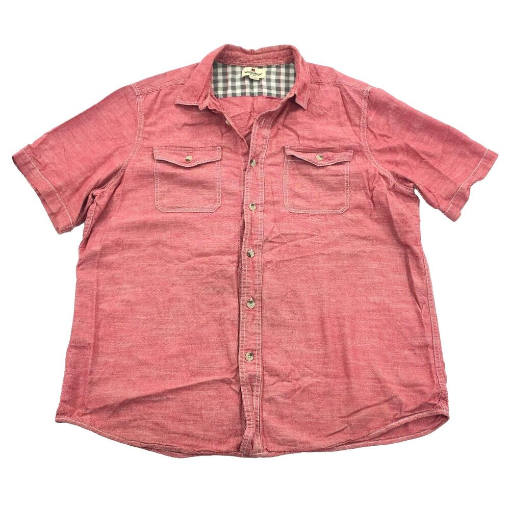 Woolrich Short Sleeve Button Down Collared Shirt Size XL Mens Washed Red Outdoor